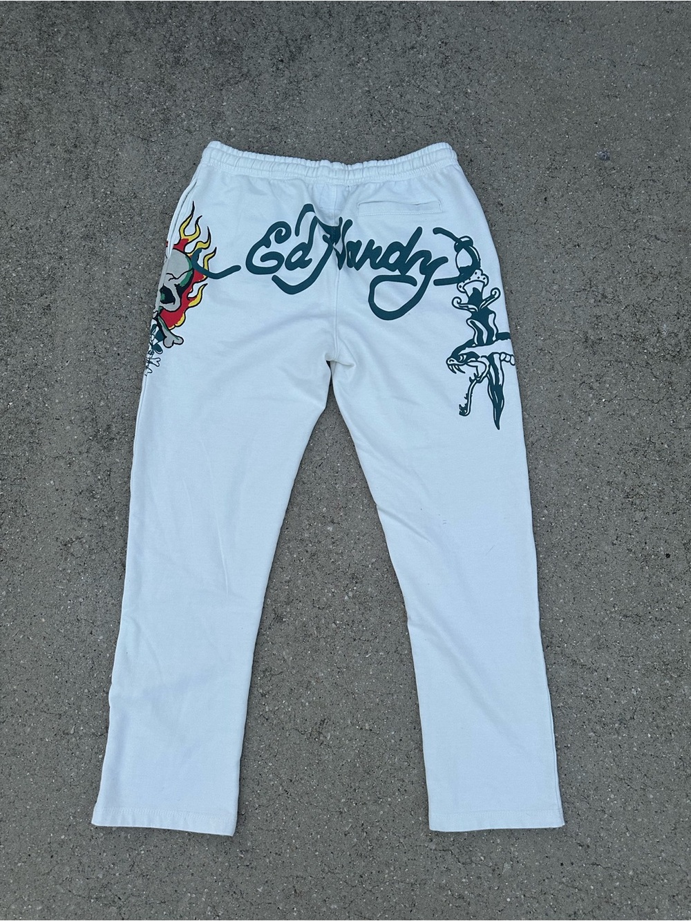 Men’s Ed Hardy Ivory Flame Skull Sweat Pants